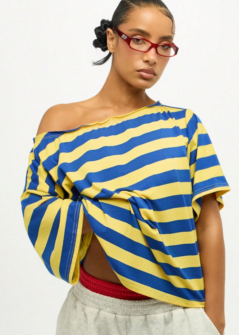 Shoulder Striped Top Casual Summer Fashion Oversized